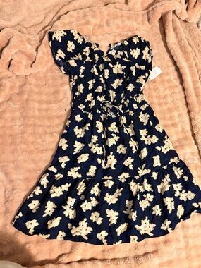 Navy Floral Sundress with Cream Blossoms